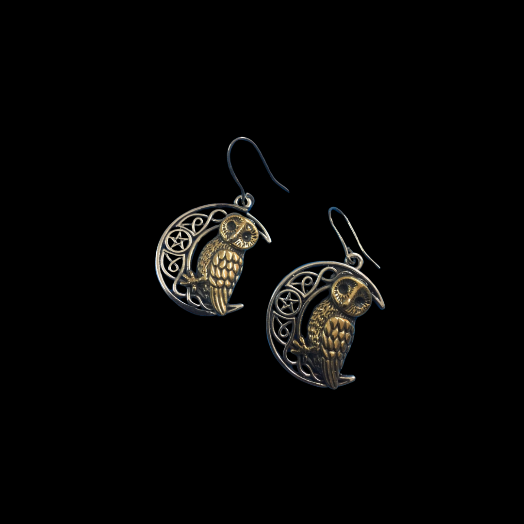 Owl Design Hoop Earrings in Gold-Plated Sterling Silver